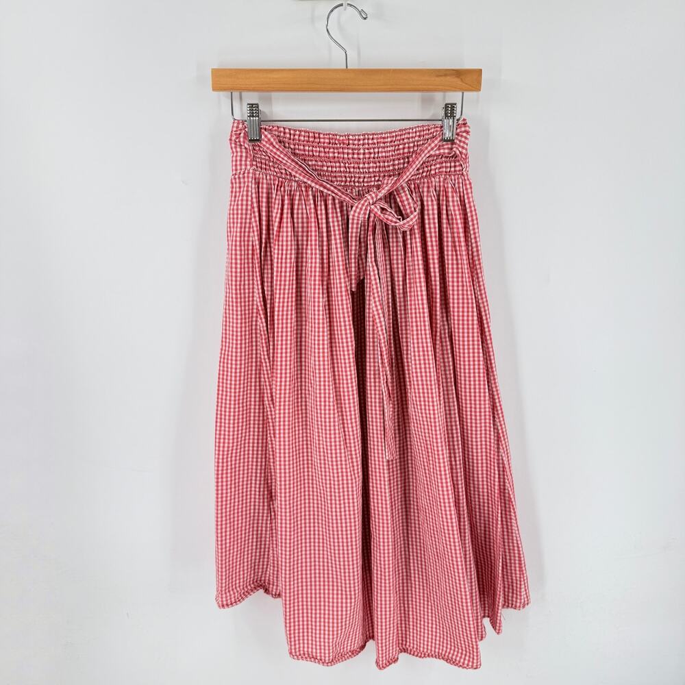 Pink Gingham High Low Midi Skirt Large Cottagecore Coastal Americana - Picture 2 of 5